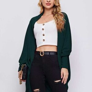 Women's Green Open-Front Sweater